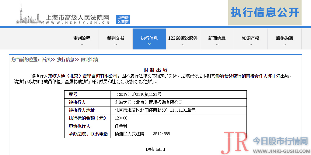 因东峡大通 北京 打点咨询有限公司不履行法律文书确定的义务