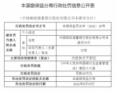  邮储银行本溪市分行 因内控执行不到位被罚 30 万