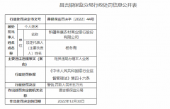  新疆阜康农村商业银行日前被昌吉银保监分局罚款5万元