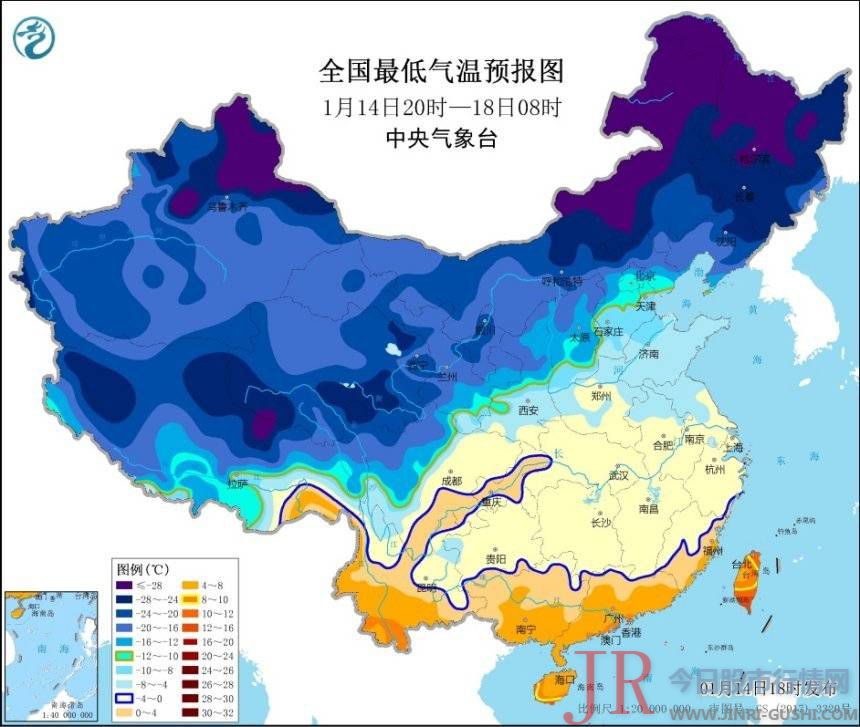 -10℃线位于河北中部-山西南部-陕西中部一线